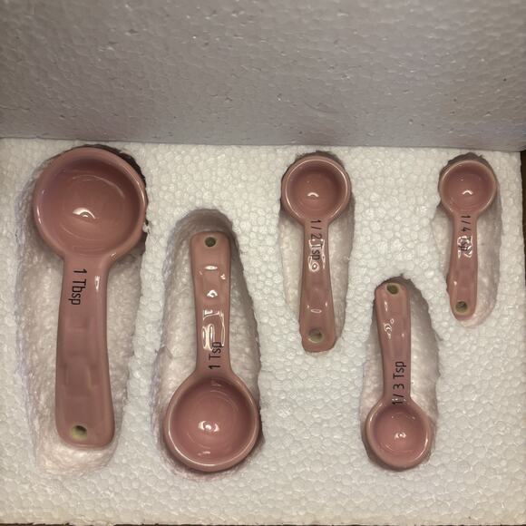 Longaberger Woven Traditions retired PINK 5-Pc Ceramic Measuring Spoon Set NIB - Picture 4 of 4